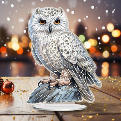 White Head Owl Special Shape Desktop Diamond Art Desktop Decor (Owl on Stone)