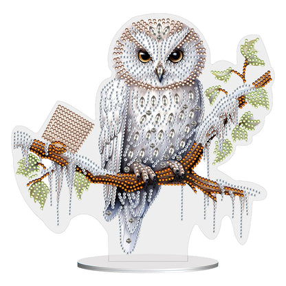 White Head Owl Special Shape Desktop Diamond Art Desktop Decor (Owl on Branches)