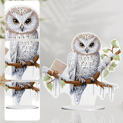 White Head Owl Special Shape Desktop Diamond Art Desktop Decor (Owl on Branches)