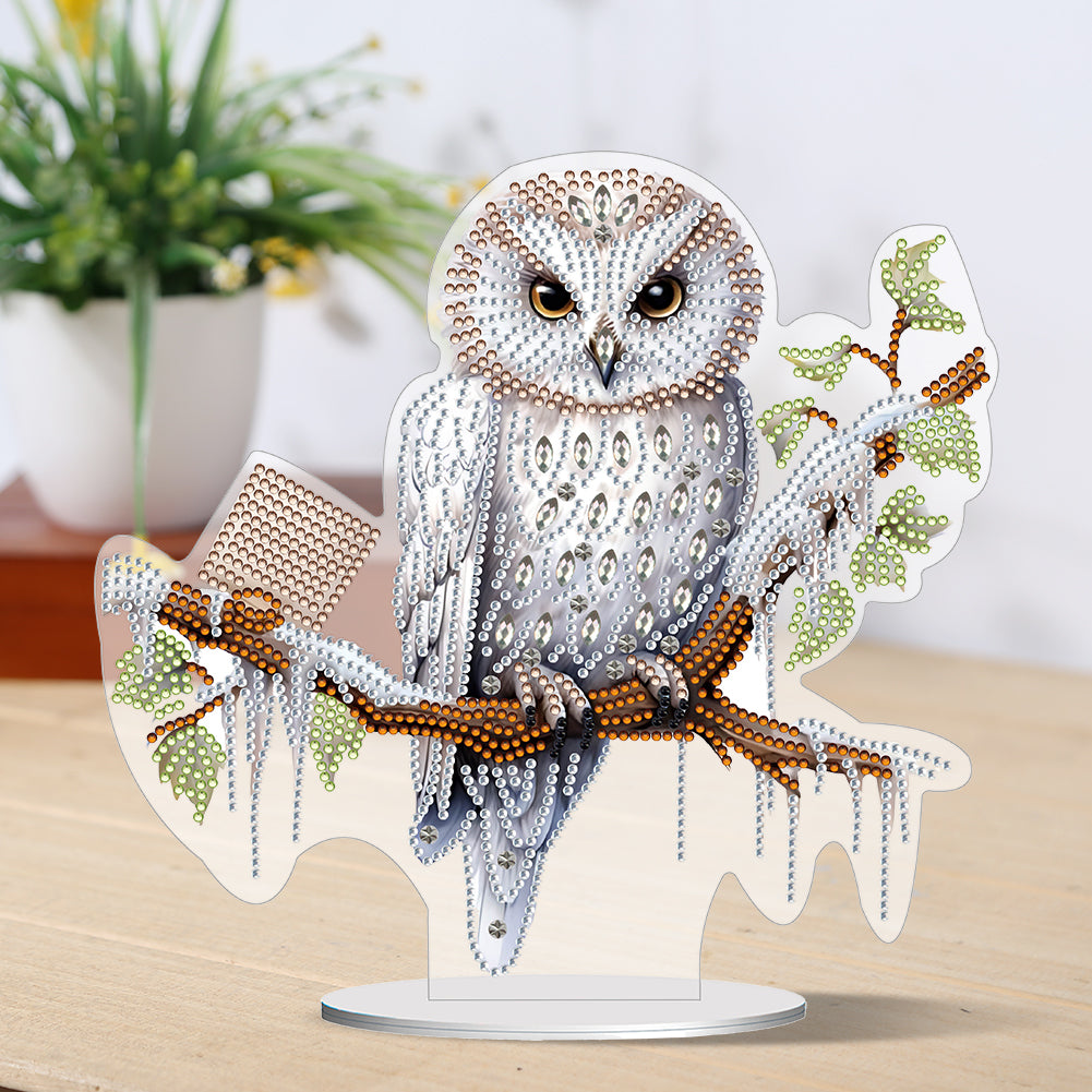 White Head Owl Special Shape Desktop Diamond Art Desktop Decor (Owl on Branches)