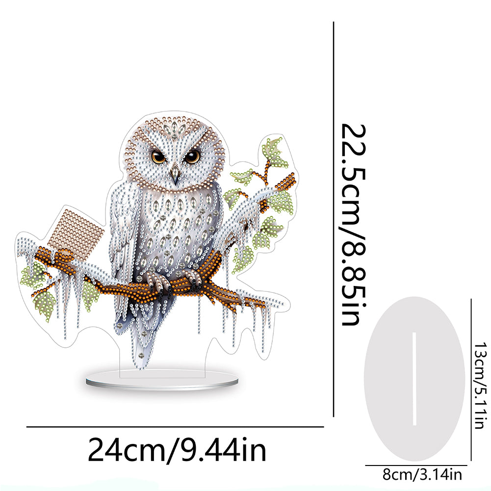 White Head Owl Special Shape Desktop Diamond Art Desktop Decor (Owl on Branches)