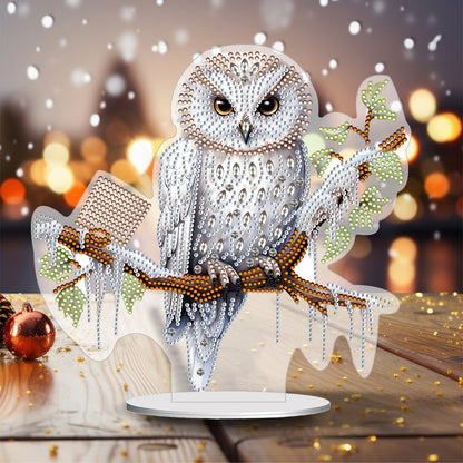 White Head Owl Special Shape Desktop Diamond Art Desktop Decor (Owl on Branches)