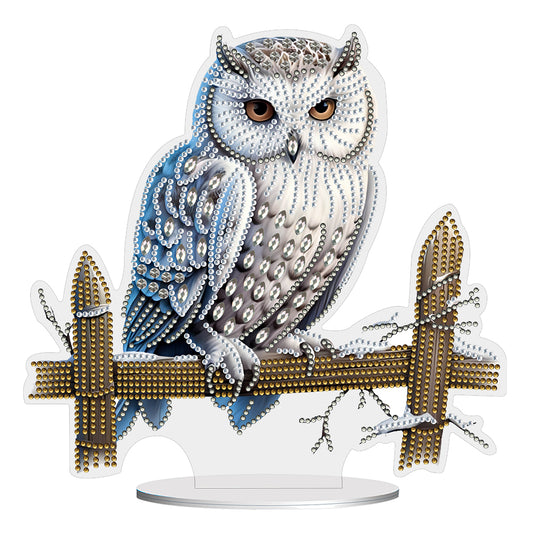 White Head Owl Special Shape Desktop Diamond Art Desktop Decor (Owl on Fences)