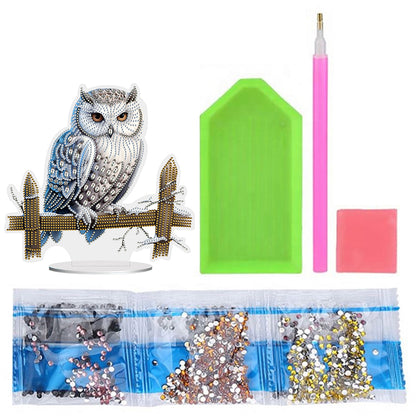 White Head Owl Special Shape Desktop Diamond Art Desktop Decor (Owl on Fences)