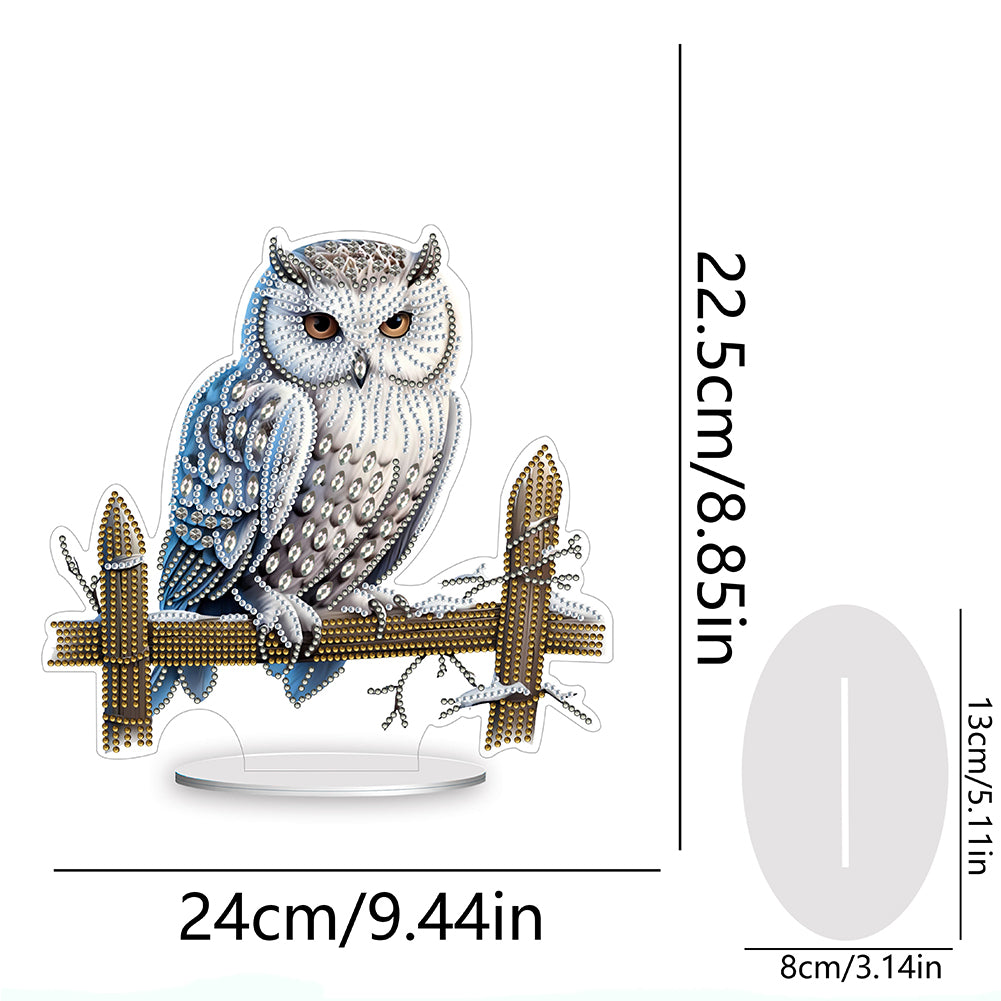 White Head Owl Special Shape Desktop Diamond Art Desktop Decor (Owl on Fences)