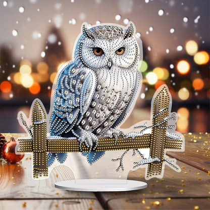 White Head Owl Special Shape Desktop Diamond Art Desktop Decor (Owl on Fences)