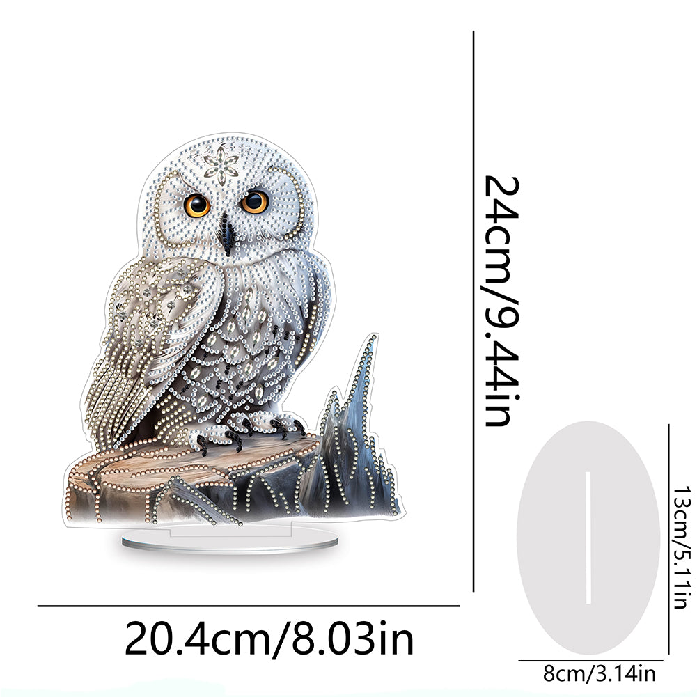 White Head Owl Special Shape Desktop Diamond Art Kit Desktop Decor (Owl on Wood)