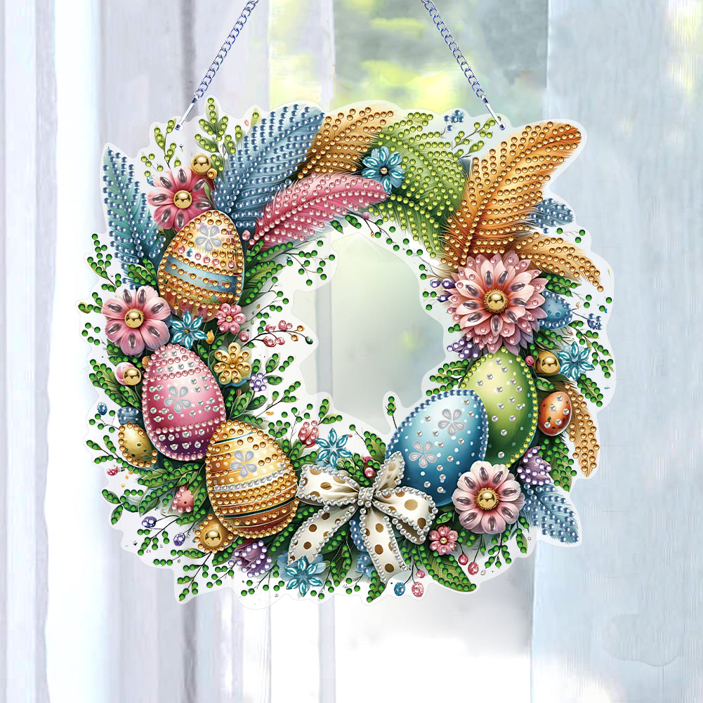 Single Sided Easter Wreath Diamond Art Hanging Pendant Wall Decor (Bowknot)