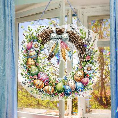 Single Sided Easter Wreath Diamond Art Hanging Pendant Wall Decor (Bowknot)