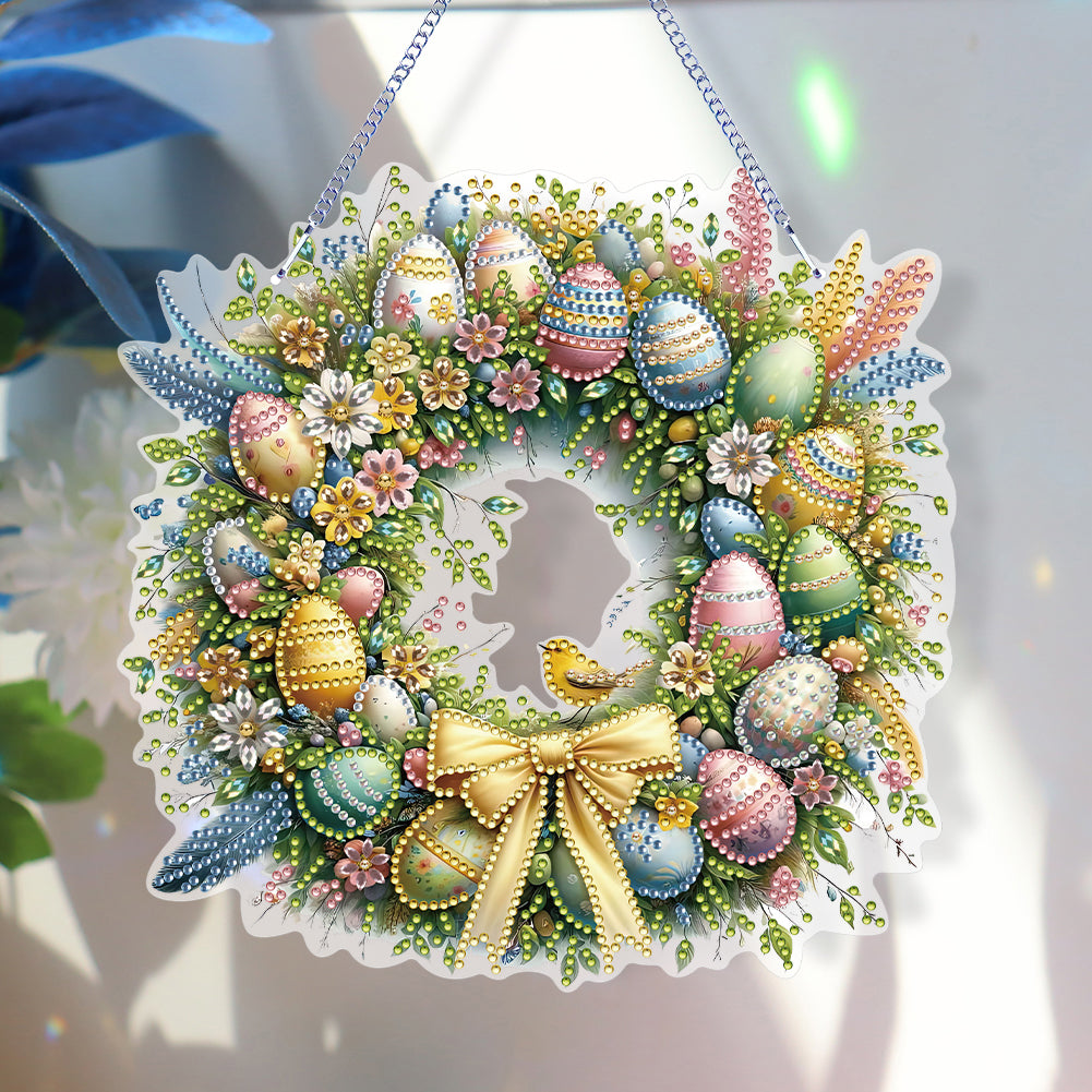 Single Sided Easter Wreath Cute Diamond Art Hanging Pendant Wall Decor (Bird)