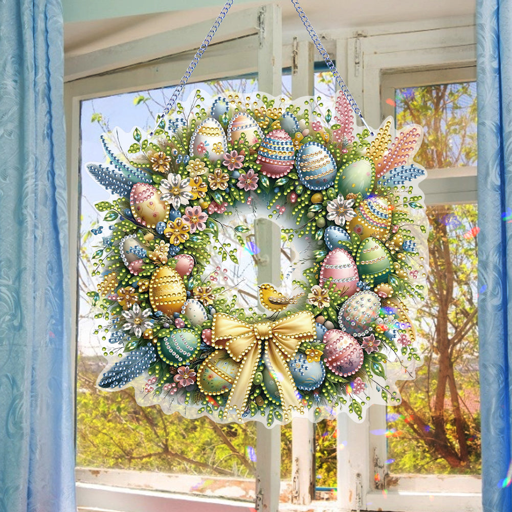 Single Sided Easter Wreath Cute Diamond Art Hanging Pendant Wall Decor (Bird)