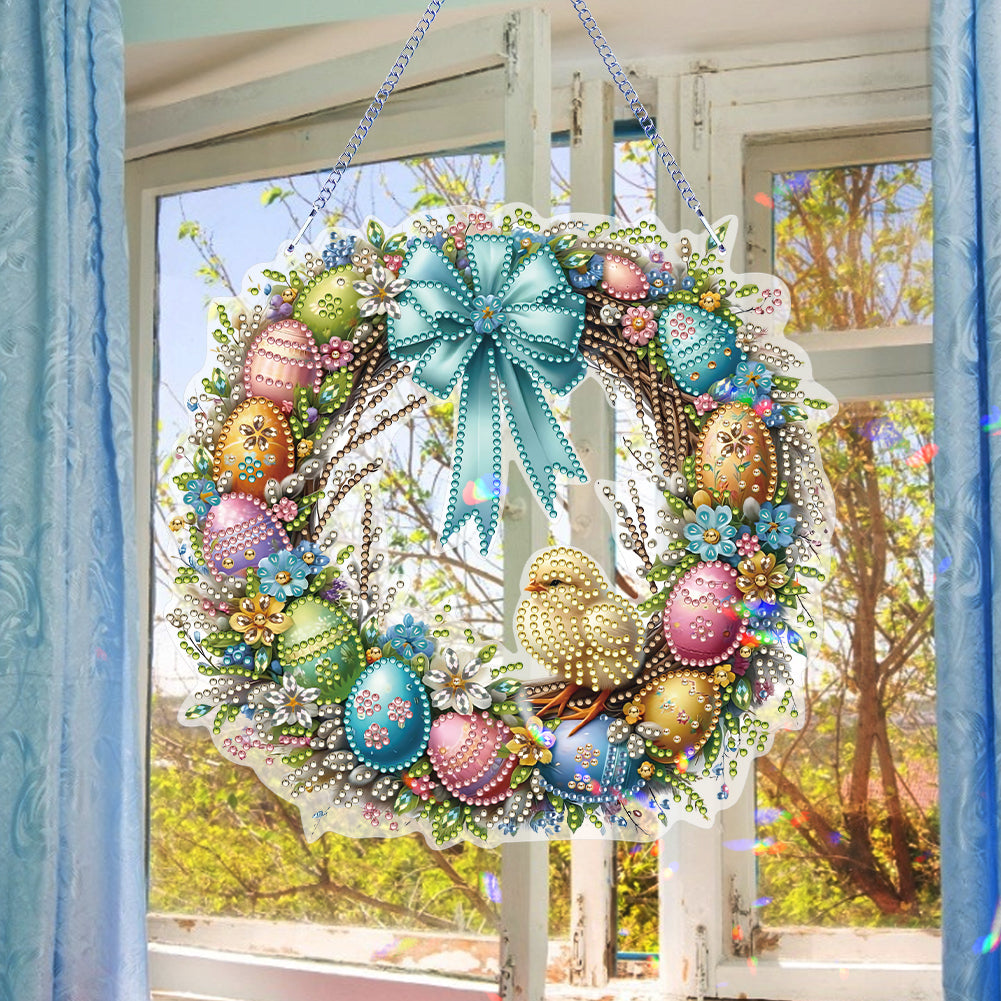 Single Sided Easter Wreath Cute Diamond Art Hanging Pendant Wall Decor (Chicken)