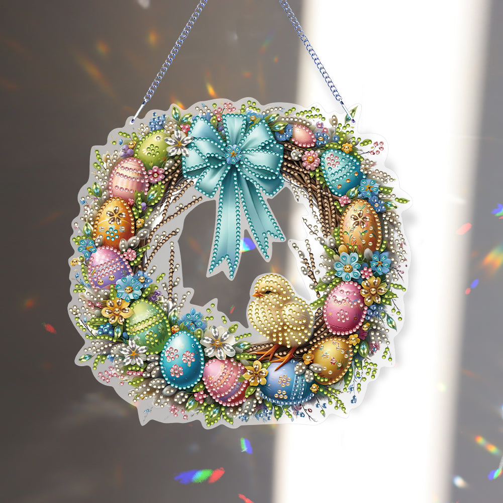 Single Sided Easter Wreath Cute Diamond Art Hanging Pendant Wall Decor (Chicken)