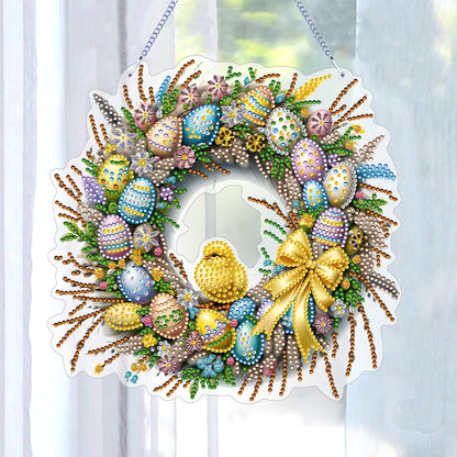 Single Sided Easter Wreath Cute Diamond Art Hanging Pendant Wall Decor (Chicken)