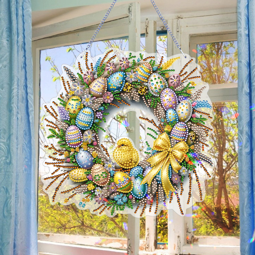 Single Sided Easter Wreath Cute Diamond Art Hanging Pendant Wall Decor (Chicken)