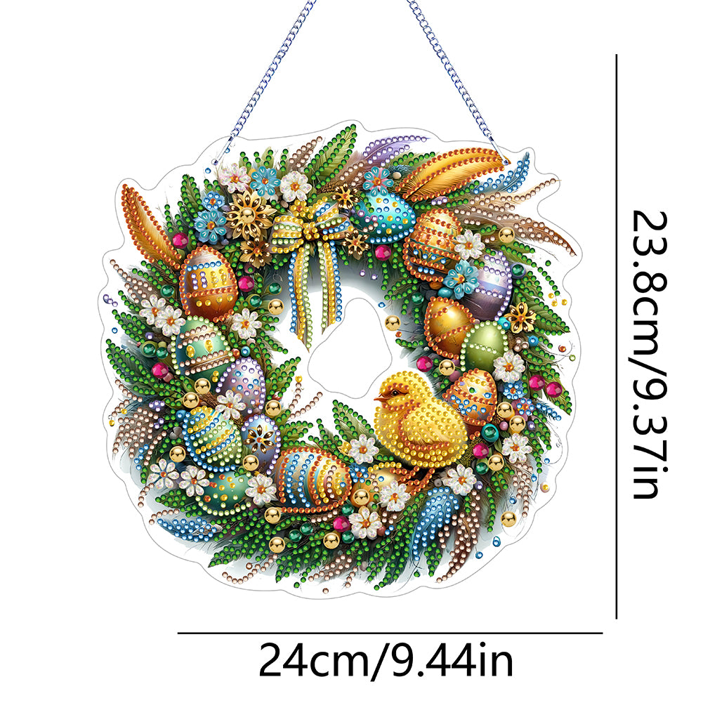 Single Sided Easter Wreath Cute Diamond Art Hanging Pendant Wall Decor (Chicken)