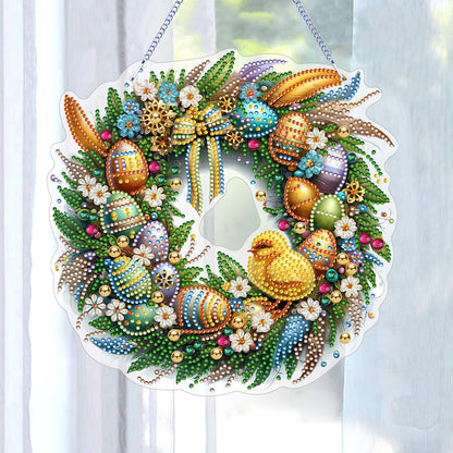 Single Sided Easter Wreath Cute Diamond Art Hanging Pendant Wall Decor (Chicken)