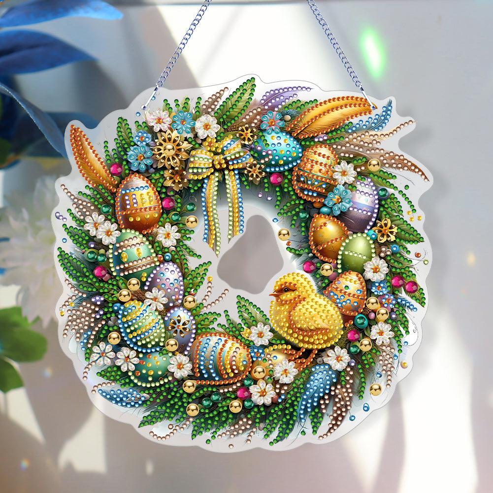 Single Sided Easter Wreath Cute Diamond Art Hanging Pendant Wall Decor (Chicken)