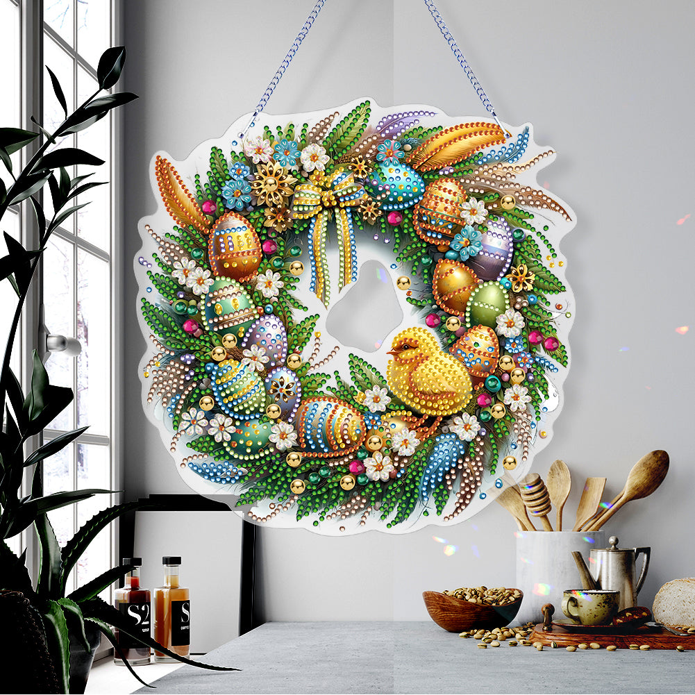 Single Sided Easter Wreath Cute Diamond Art Hanging Pendant Wall Decor (Chicken)