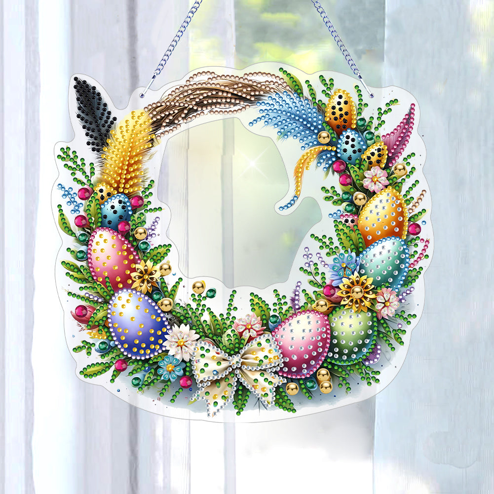 Single Sided Easter Wreath Cute Diamond Art Hanging Pendant Wall Decor (Bowknot)