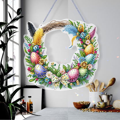 Single Sided Easter Wreath Cute Diamond Art Hanging Pendant Wall Decor (Bowknot)