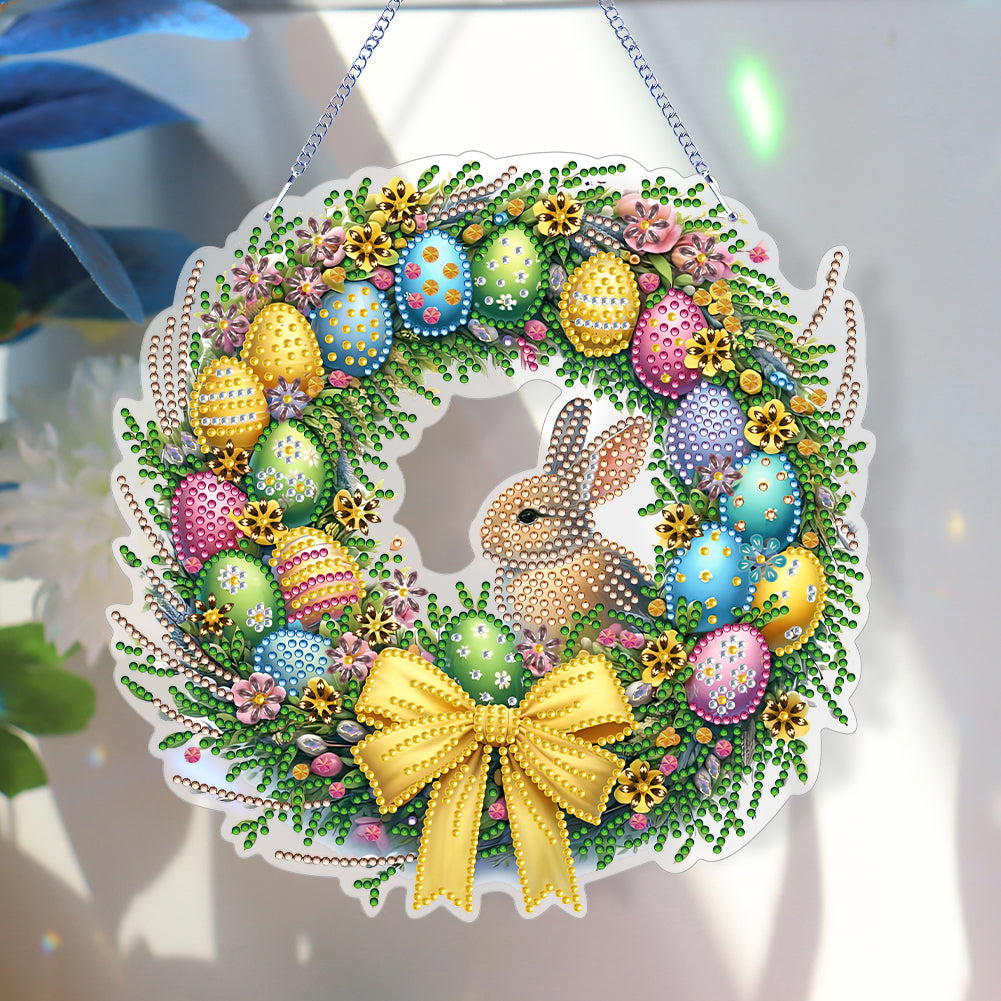 Single Sided Easter Wreath Cute Diamond Art Hanging Pendant Wall Decor (Rabbit)