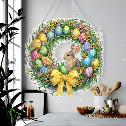 Single Sided Easter Wreath Cute Diamond Art Hanging Pendant Wall Decor (Rabbit)