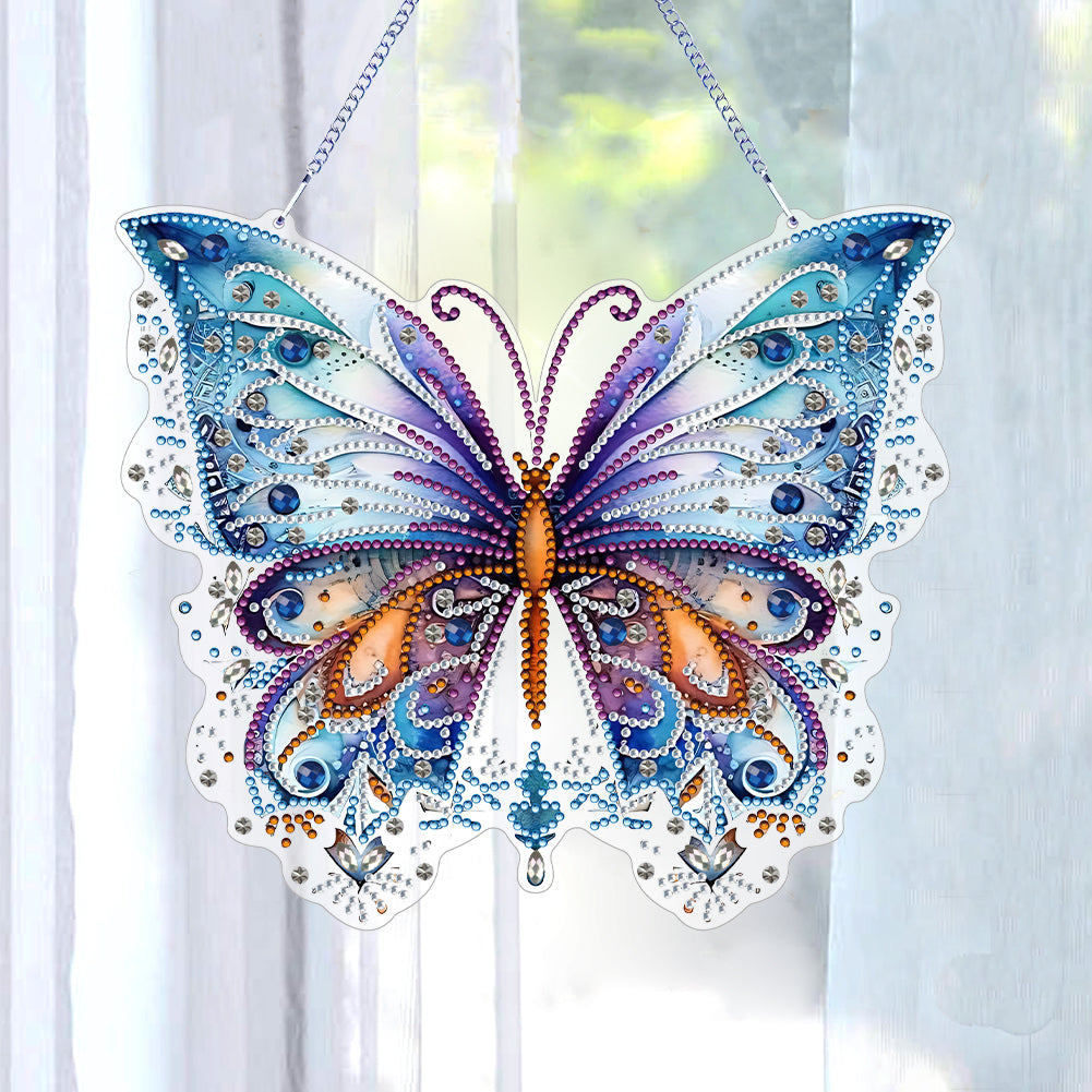 Single Sided Butterfly Diamond Art Hanging Pendant Home Decor (Purple Blue)