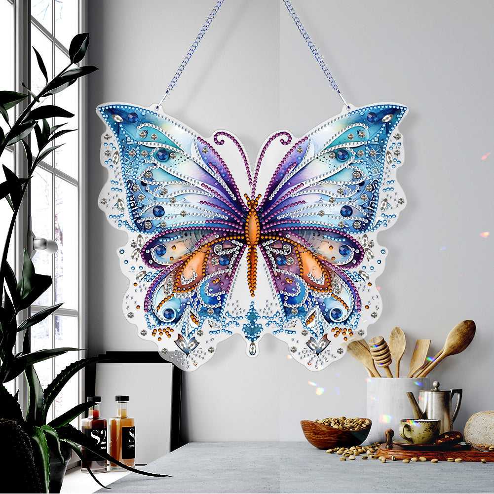 Single Sided Butterfly Diamond Art Hanging Pendant Home Decor (Purple Blue)