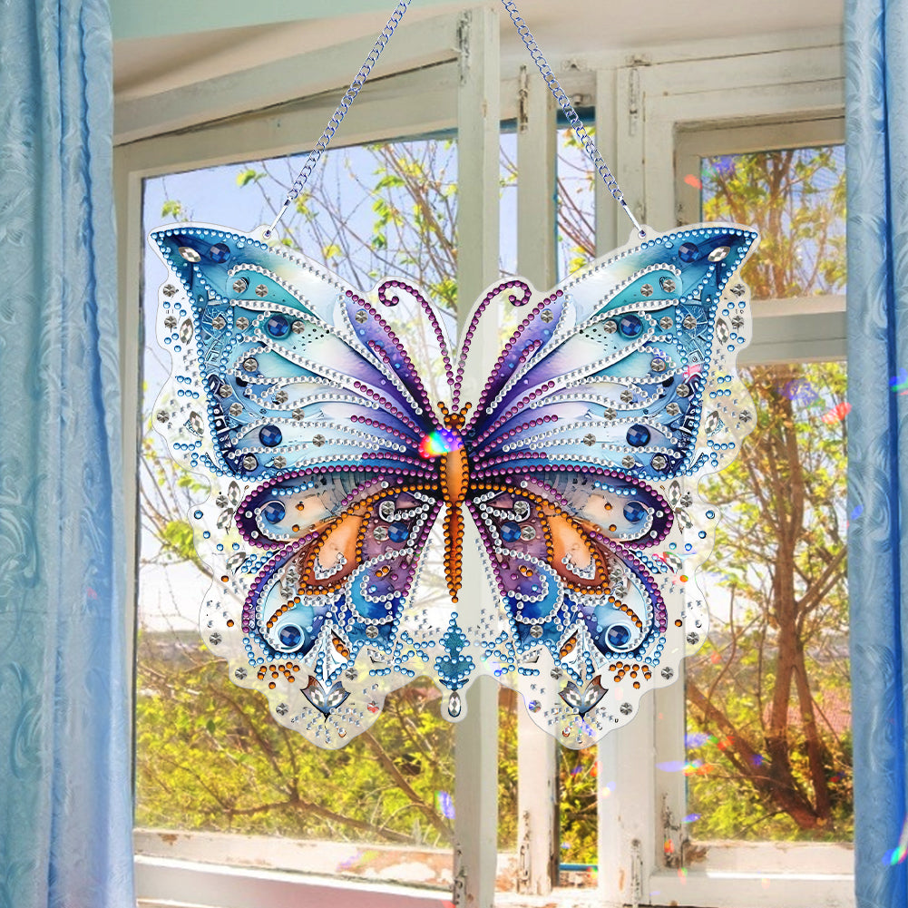 Single Sided Butterfly Diamond Art Hanging Pendant Home Decor (Purple Blue)