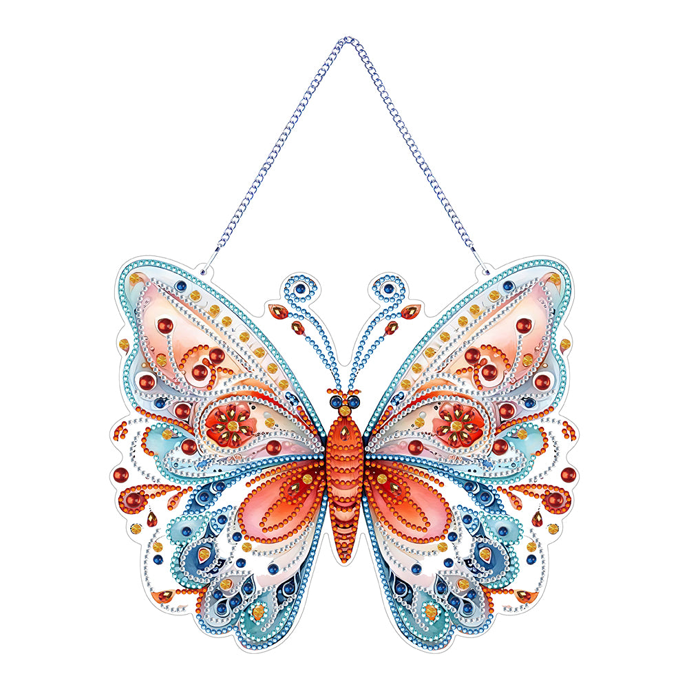 Single Sided Beauty Butterfly Diamond Art Hanging Pendant Home Decor (Red Blue)