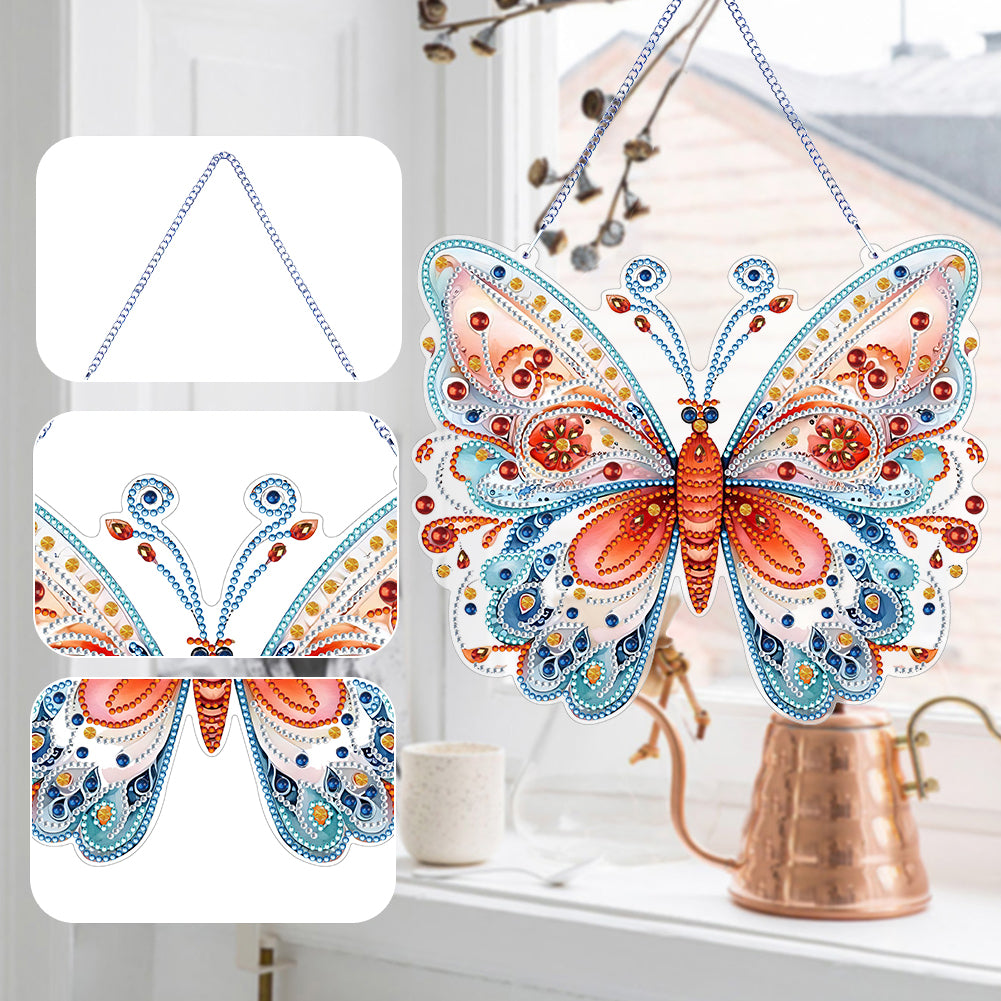 Single Sided Beauty Butterfly Diamond Art Hanging Pendant Home Decor (Red Blue)