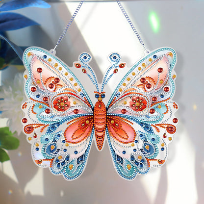 Single Sided Beauty Butterfly Diamond Art Hanging Pendant Home Decor (Red Blue)