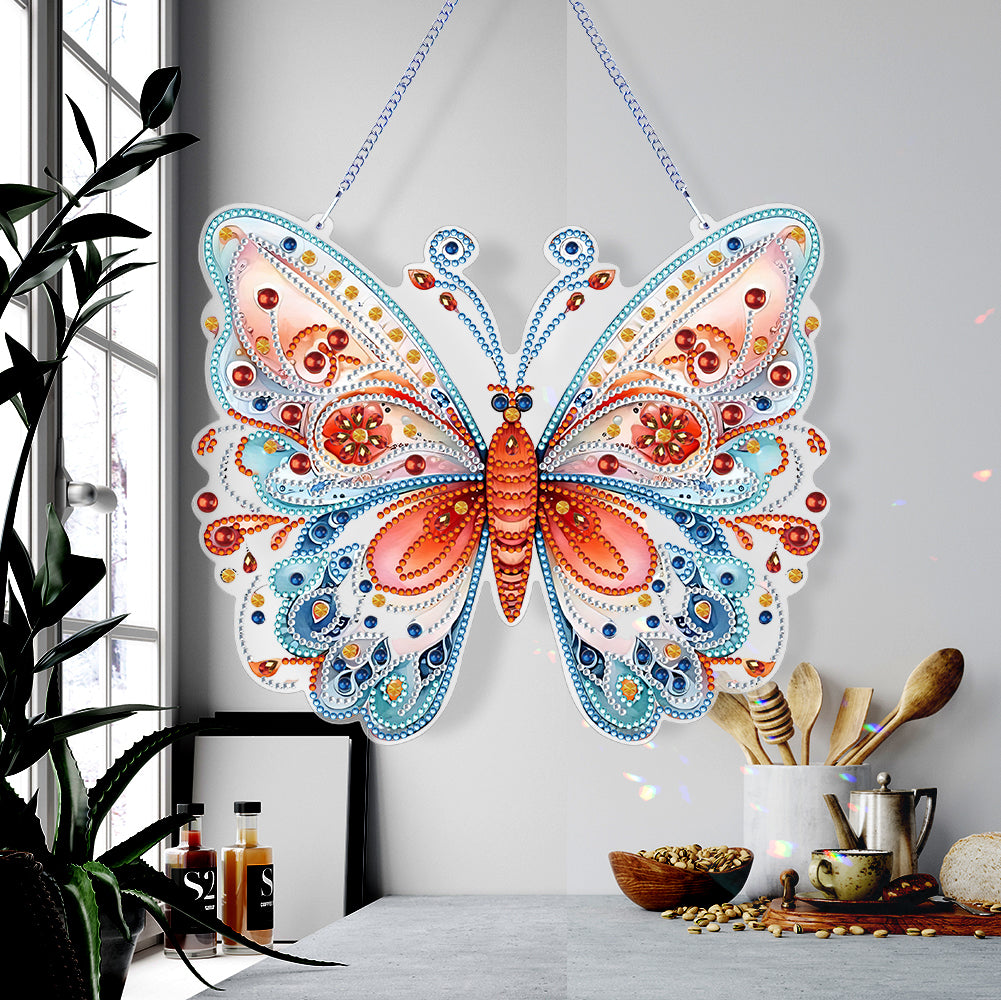 Single Sided Beauty Butterfly Diamond Art Hanging Pendant Home Decor (Red Blue)