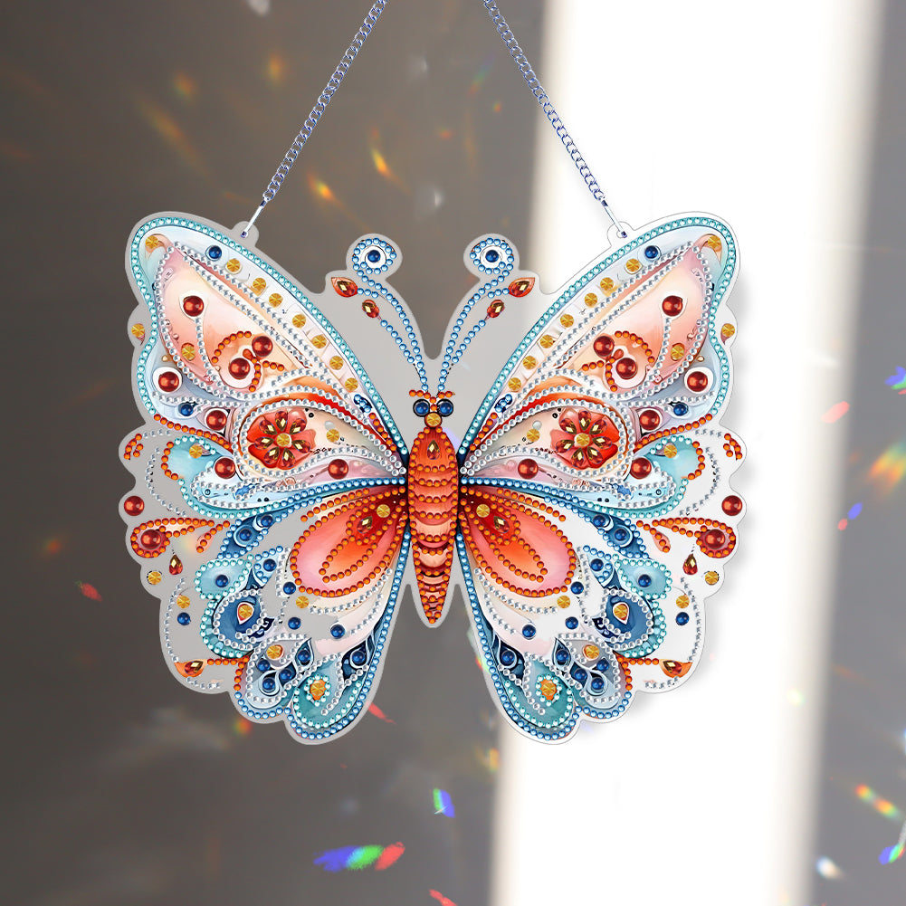 Single Sided Beauty Butterfly Diamond Art Hanging Pendant Home Decor (Red Blue)