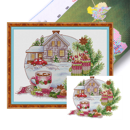 Winter Gingerbread Cottage - 14CT Stamped Cross Stitch 31*27CM(Joy Sunday)