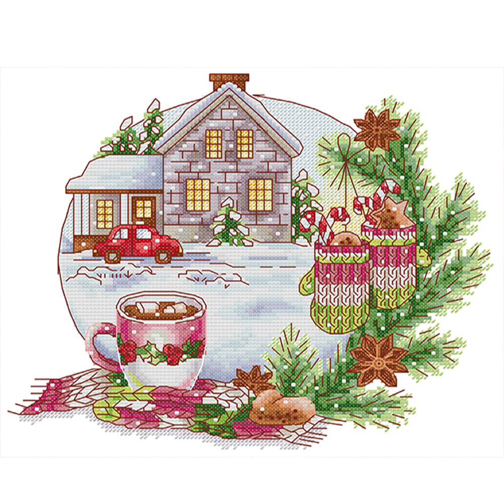 Winter Gingerbread Cottage - 14CT Stamped Cross Stitch 31*27CM(Joy Sunday)