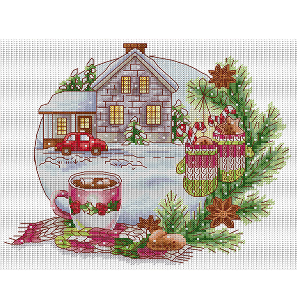 Winter Gingerbread Cottage - 14CT Stamped Cross Stitch 31*27CM(Joy Sunday)