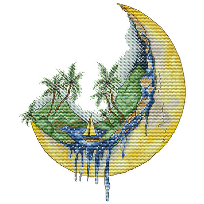 Sailing Ship On The Moon - 14CT Stamped Cross Stitch 30*33CM(Joy Sunday)