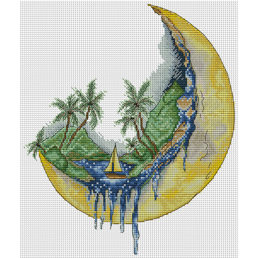 Sailing Ship On The Moon - 14CT Stamped Cross Stitch 30*33CM(Joy Sunday)