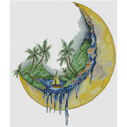 Sailing Ship On The Moon - 14CT Stamped Cross Stitch 30*33CM(Joy Sunday)