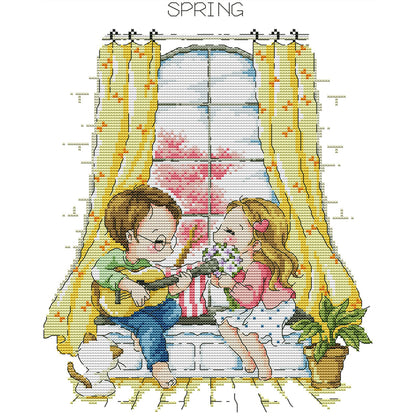 Four Seasons Window-Spring - 14CT Stamped Cross Stitch 30*36CM(Joy Sunday)