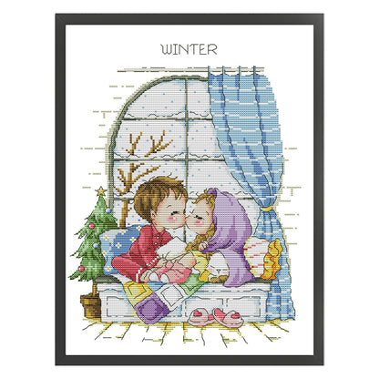 Four Seasons Window-Winter - 14CT Stamped Cross Stitch 29X38CM(Joy Sunday)