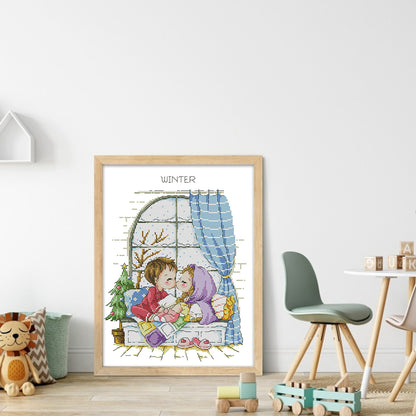 Four Seasons Window-Winter - 14CT Stamped Cross Stitch 29X38CM(Joy Sunday)