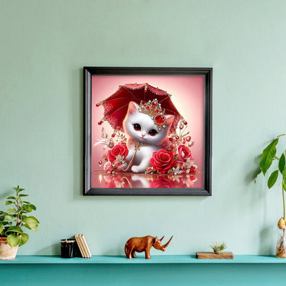 Royal White Cat With Roses - Full Round Drill Diamond Painting 30*30CM