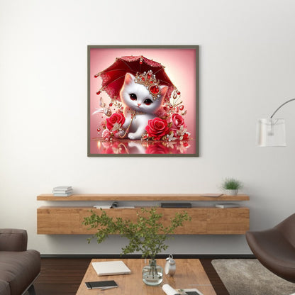 Royal White Cat With Roses - Full Round Drill Diamond Painting 30*30CM