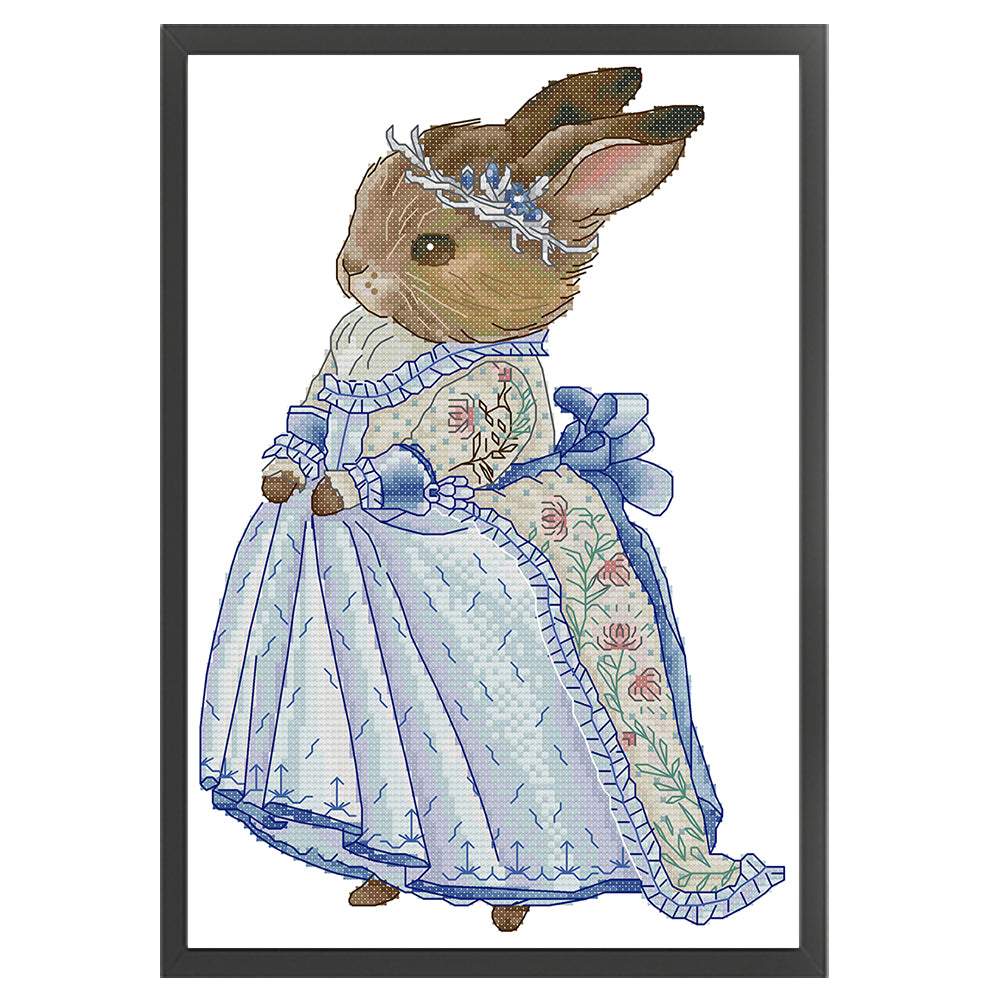 Rabbit In Blue Dress - 14CT Stamped Cross Stitch 22*32CM(Joy Sunday)