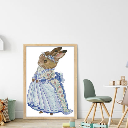 Rabbit In Blue Dress - 14CT Stamped Cross Stitch 22*32CM(Joy Sunday)