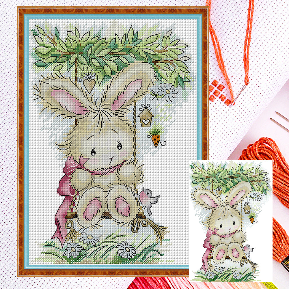 Big Eared Rabbit - 14CT Stamped Cross Stitch 20*29CM(Joy Sunday)