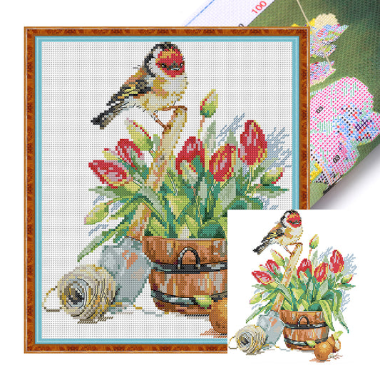 Flowers And Birds - 14CT Stamped Cross Stitch 28*30CM(Joy Sunday)